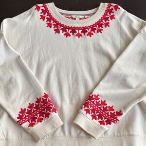 Boden Cream Sweatshirt with Red Embroidery